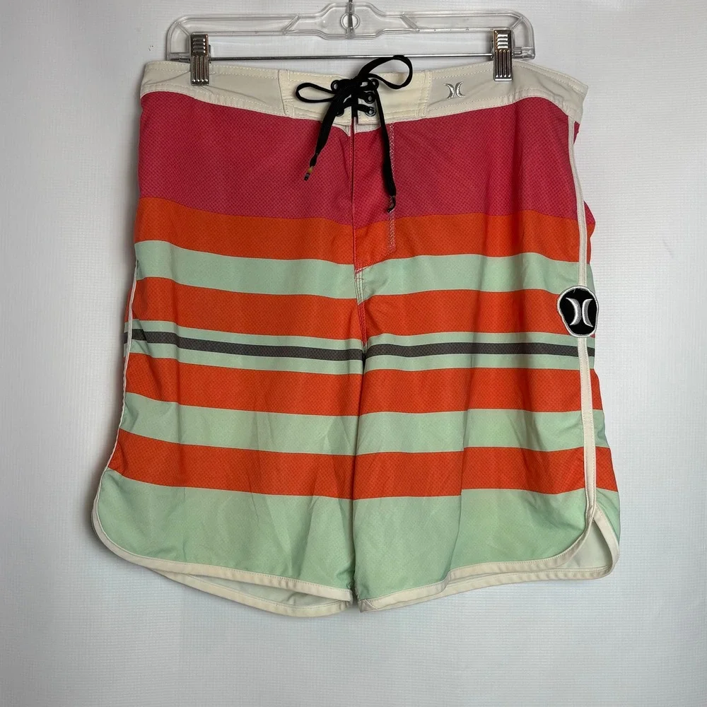 Hurley Phantom Board‎ Shorts Mens 34 Orange Pink Mint Green Striped Surf Swim